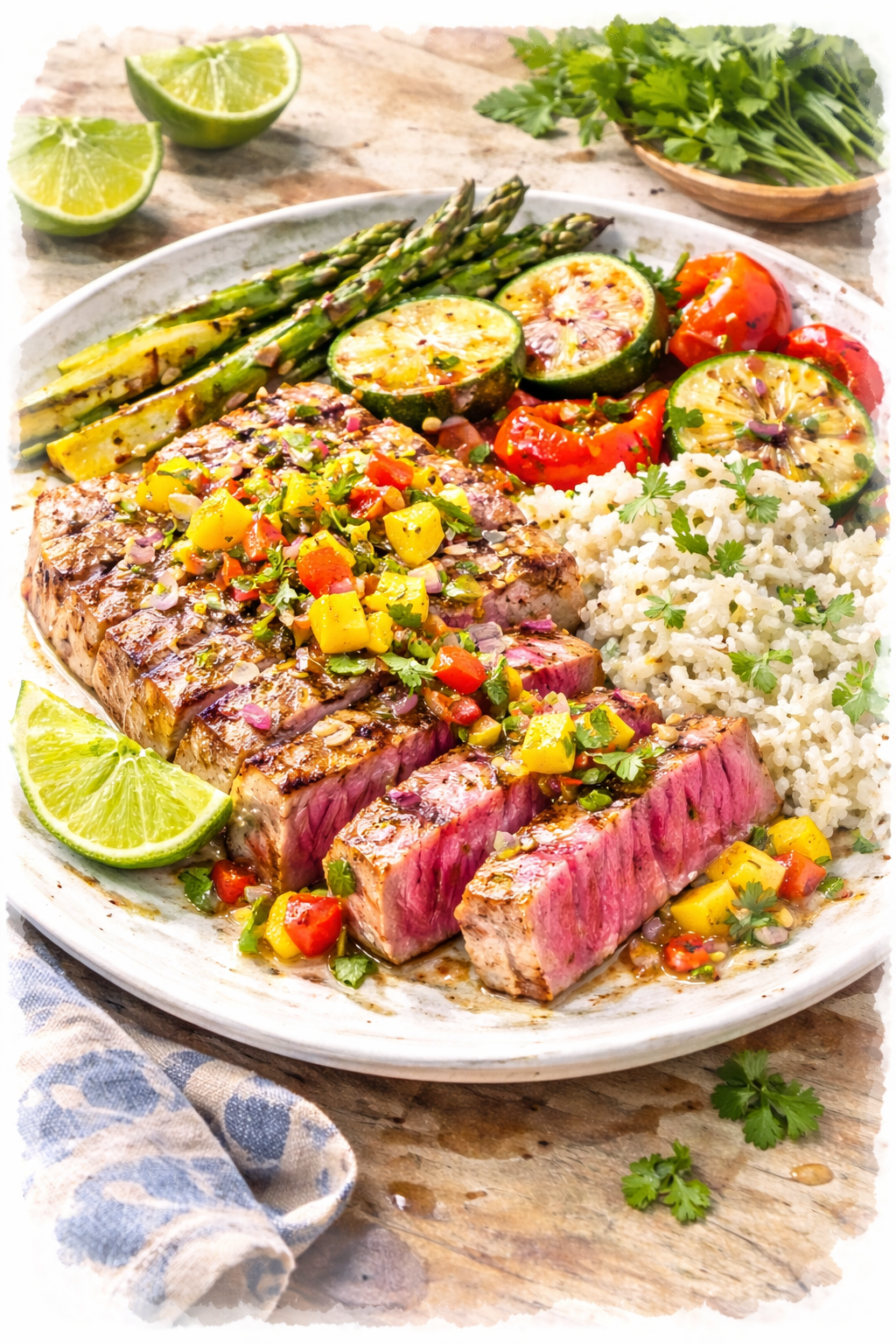 Grilled Bluefin Tuna Saku with Mango Salsa