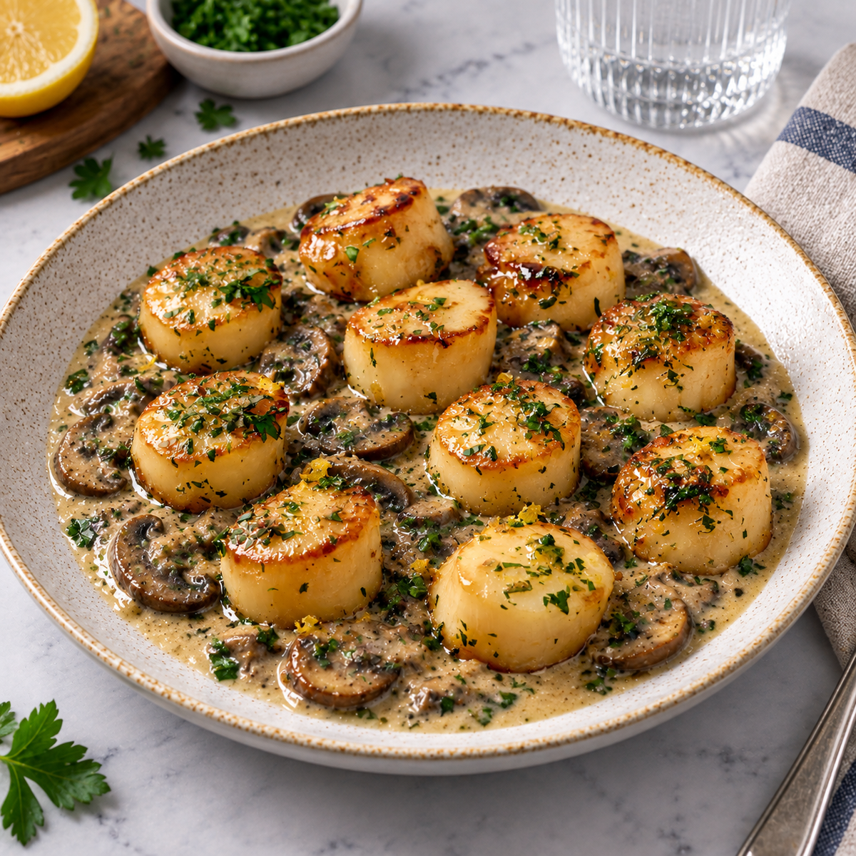 Scallops with Creamy Mushroom Sauce