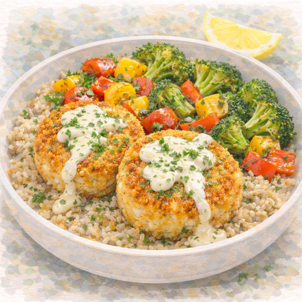 Crispy Cod & Potato Cake Warm Grain Bowl