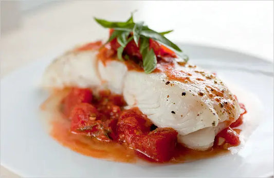 Pan-Seared Halibut with Cherry Tomatoes Basil Sauce