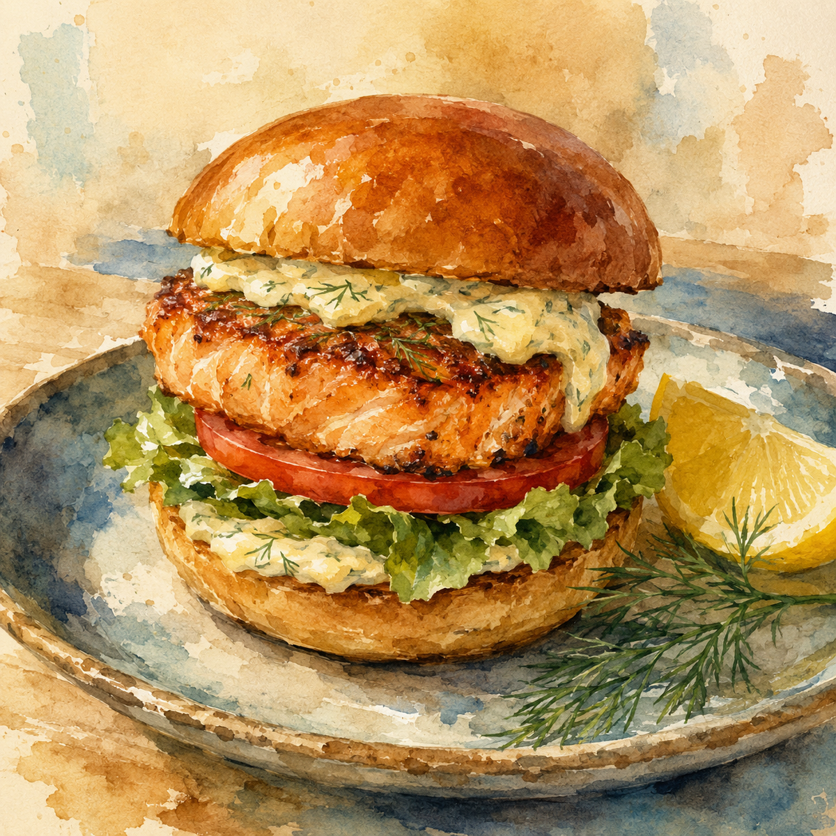 Classic Pan-Seared Salmon Burgers with Lemon Dill Aioli