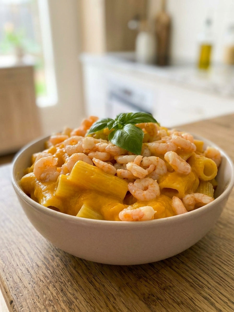 Butternut Squash Rigatoni with Coldwater Shrimp