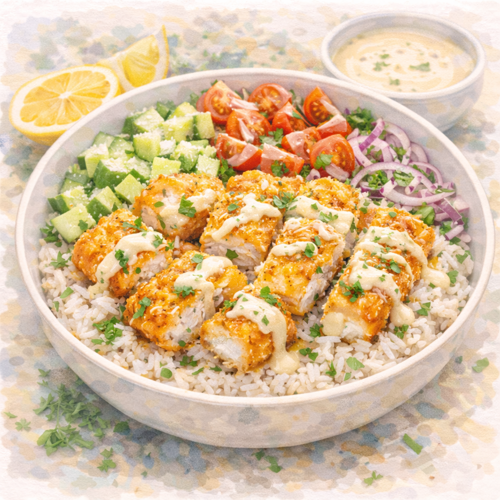 Crispy Haddock Mediterranean Power Bowl
