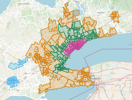 Seafood Delivery Zones in Southern Ontario and beyond, including London, St. Catharines, Pickering, Barrie, Toronto, and more.