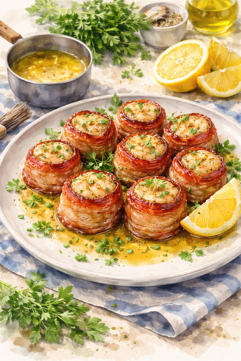 Bacon-Wrapped Scallops with Lemon Butter