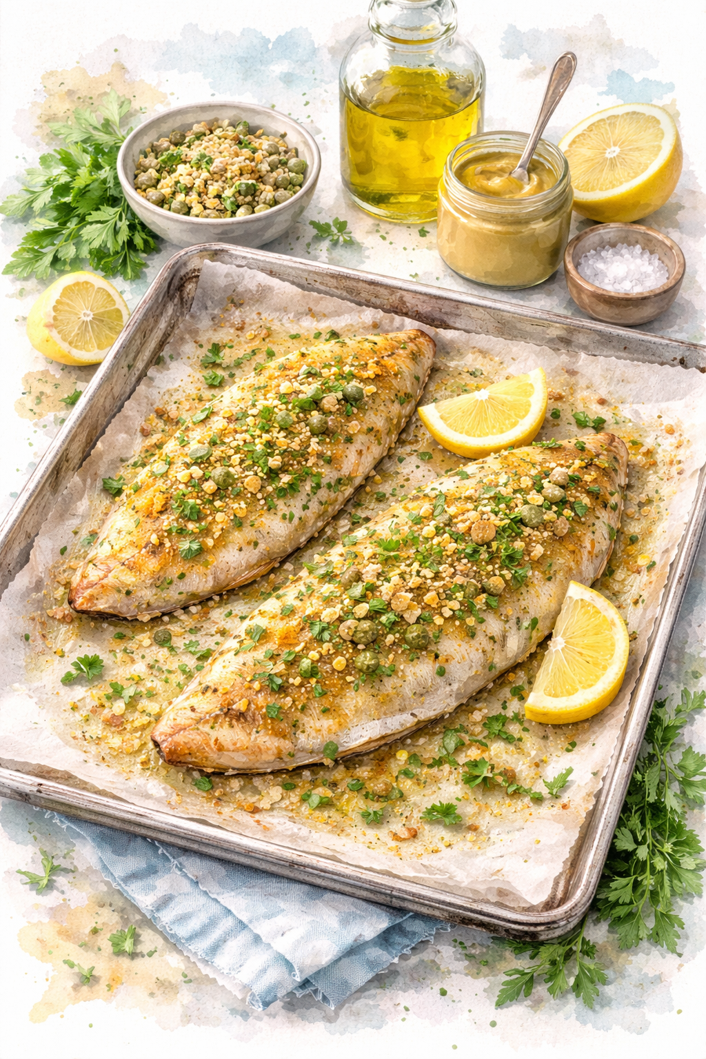 Baked pickerel with Herbs and Lemon