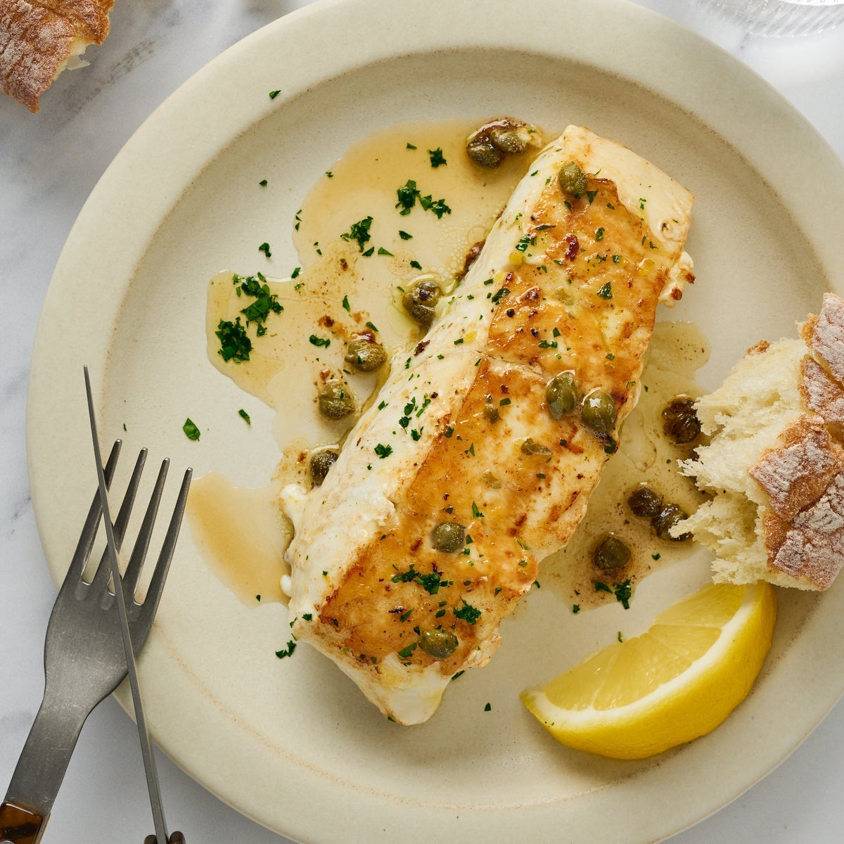 Pan-Seared Halibut with Lemon Caper Sauce