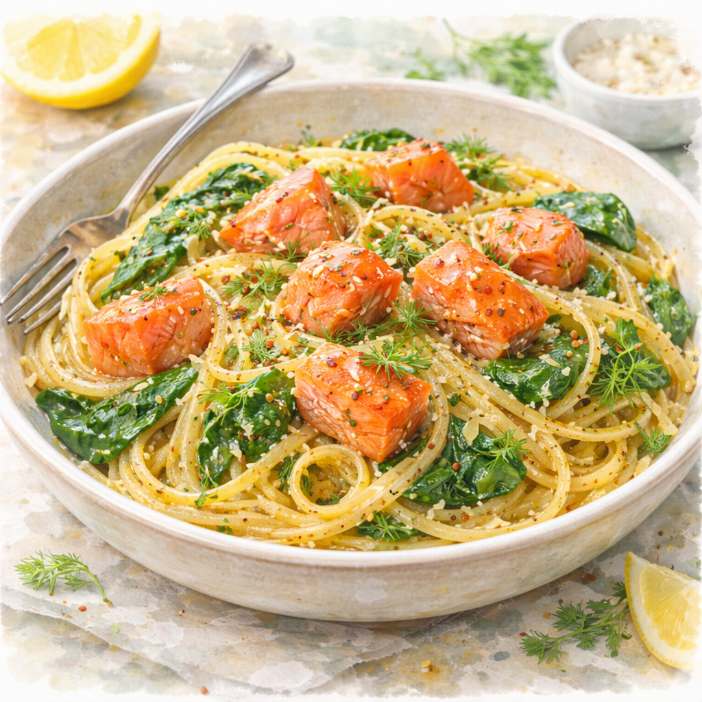 Maple Smoked Salmon Pasta with Lemon & Spinach