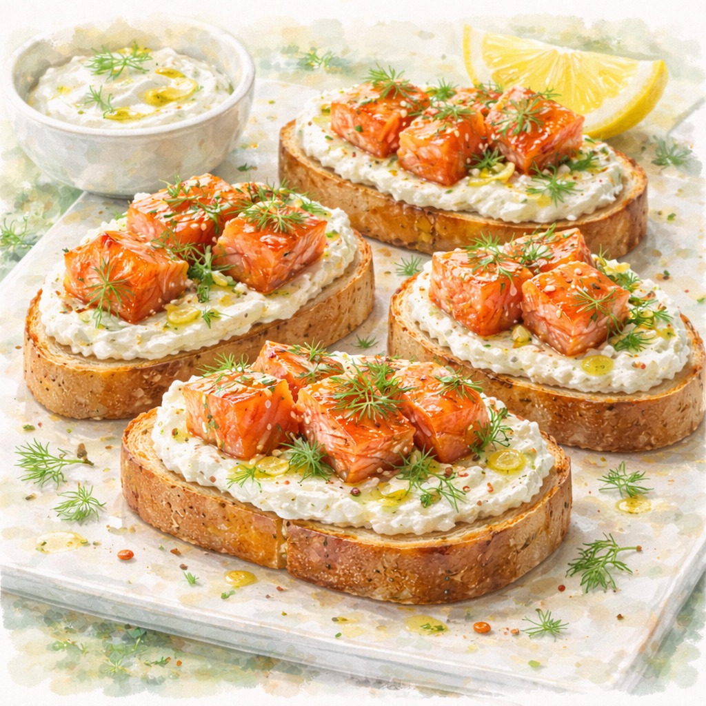 Maple Smoked Salmon Crostini with Whipped Ricotta