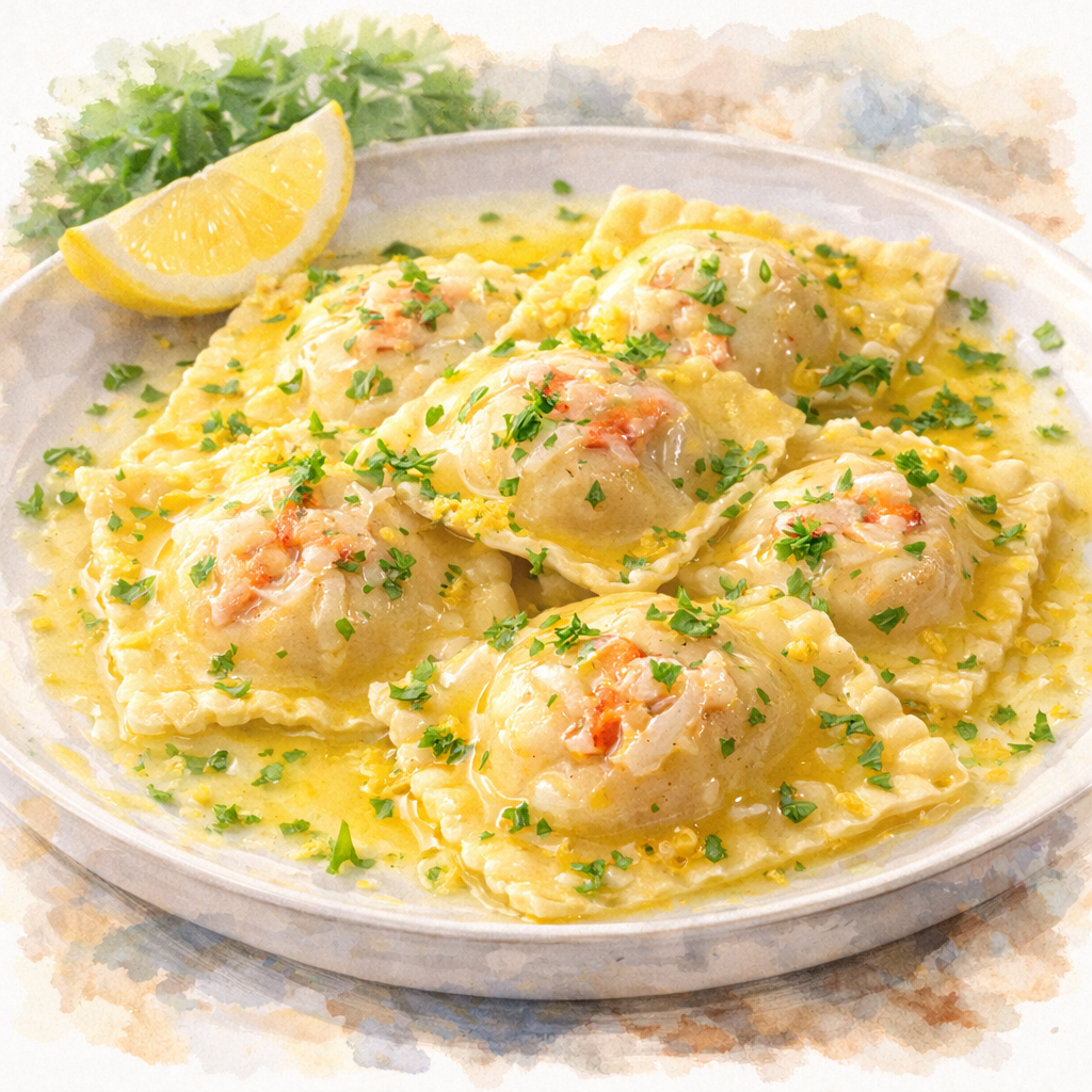 Snow Crab Ravioli with Lemon Butter Sauce