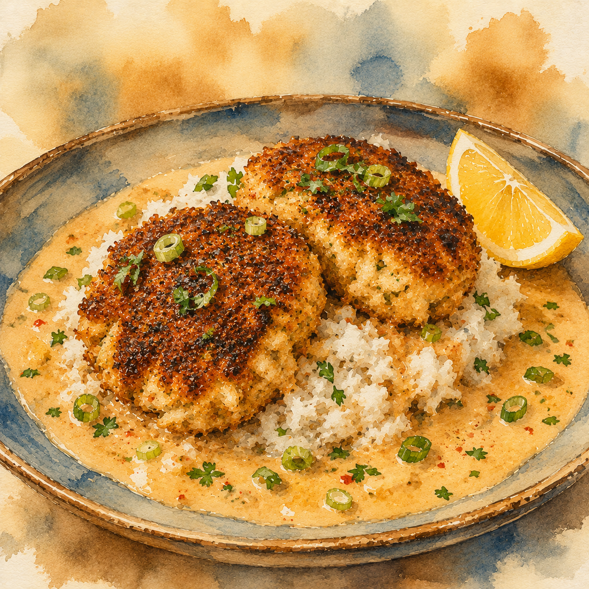 Blackened Crab Cakes with Cajun Cream Sauce