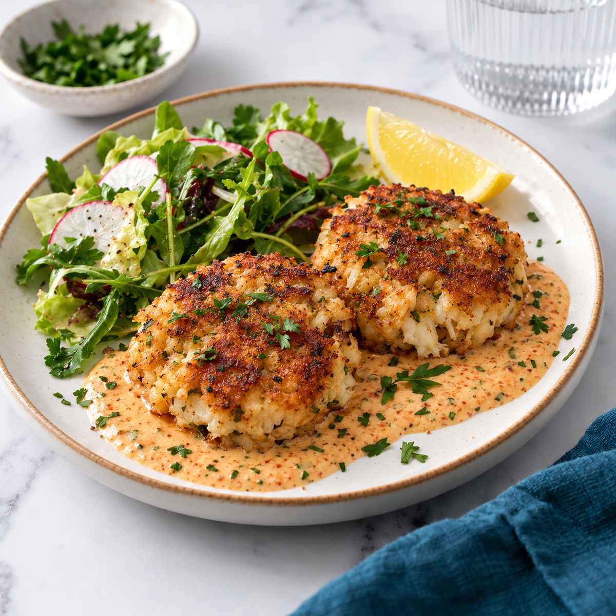 Blackened Crab Cakes with Cajun Cream Sauce