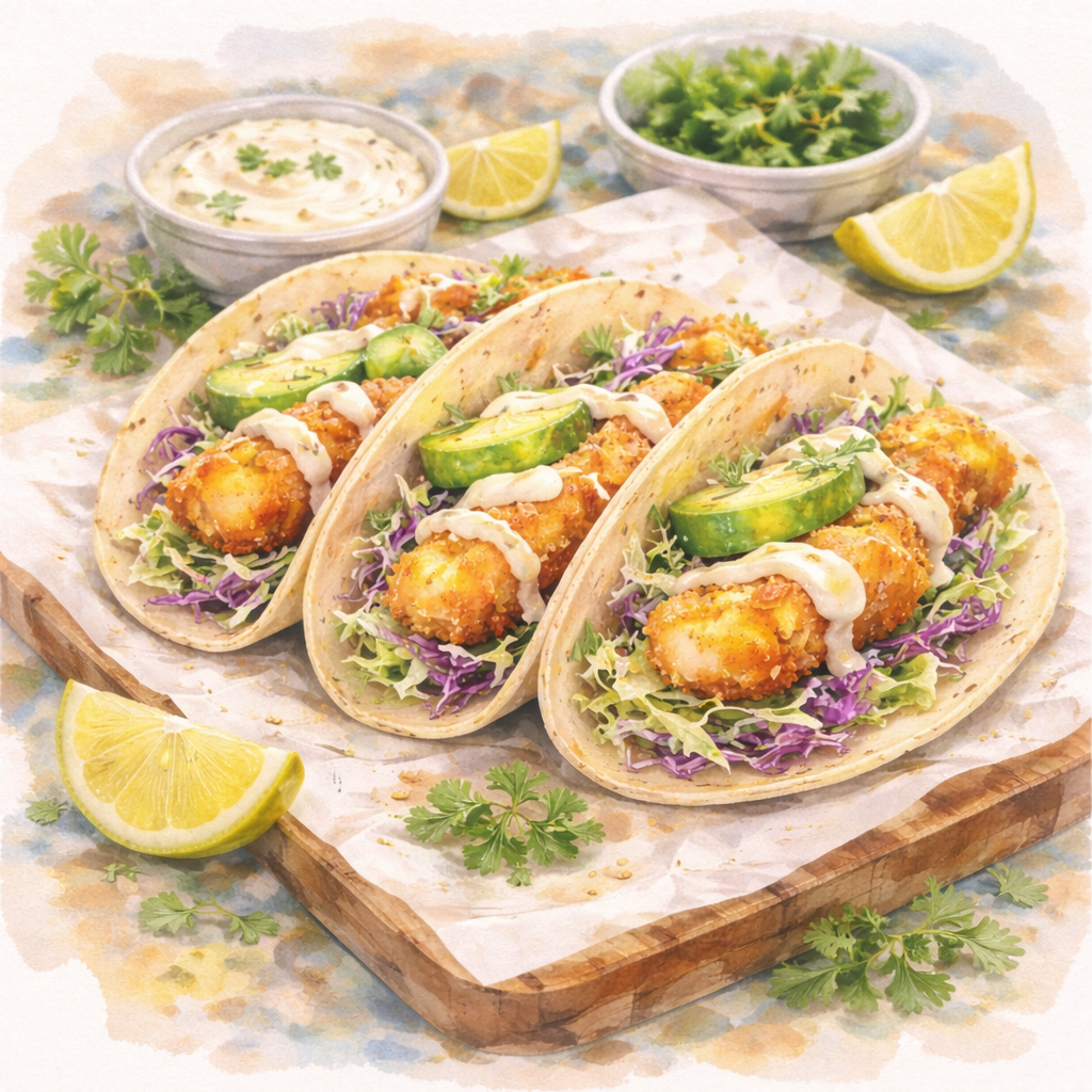 Crispy Haddock Fish Tacos with Lime Crema