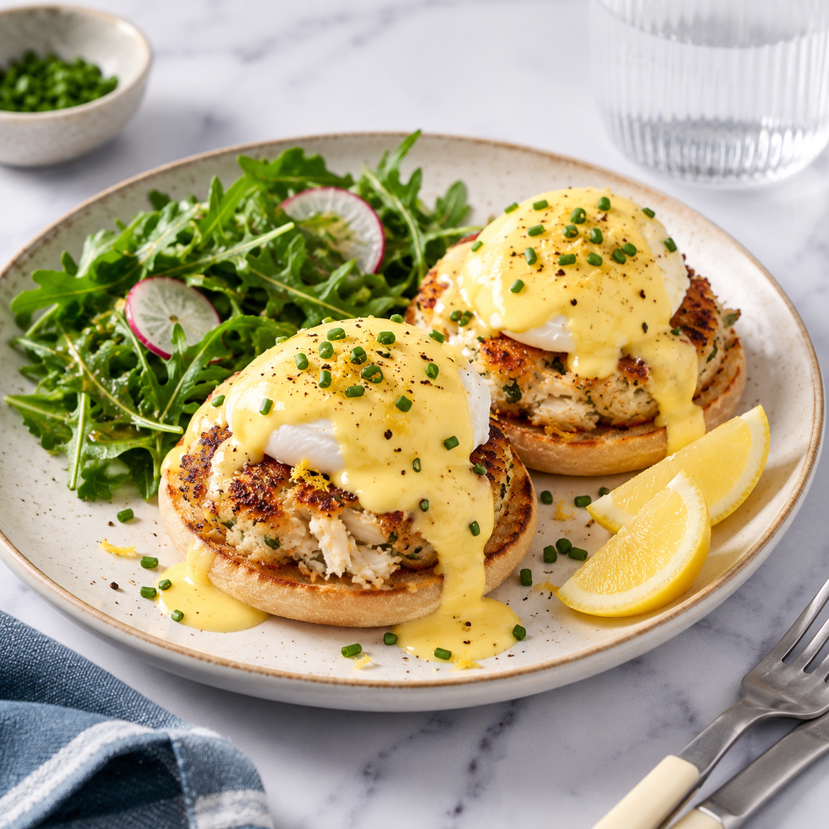 Crab Cake Eggs Benedict with Lemon Hollandaise