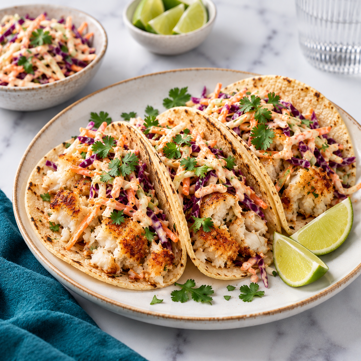 Crab Cake Tacos with Chipotle-Lime Slaw