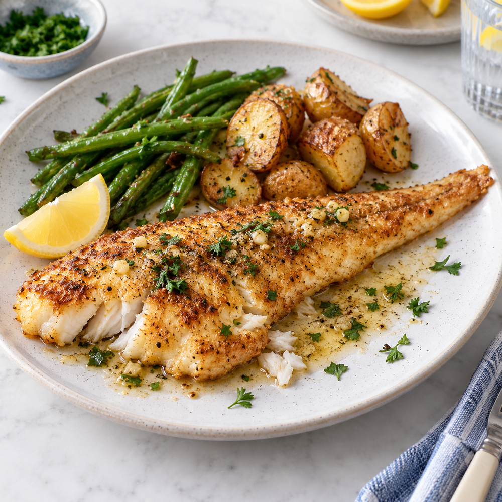 Crispy Haddock with Garlic Butter Sauce