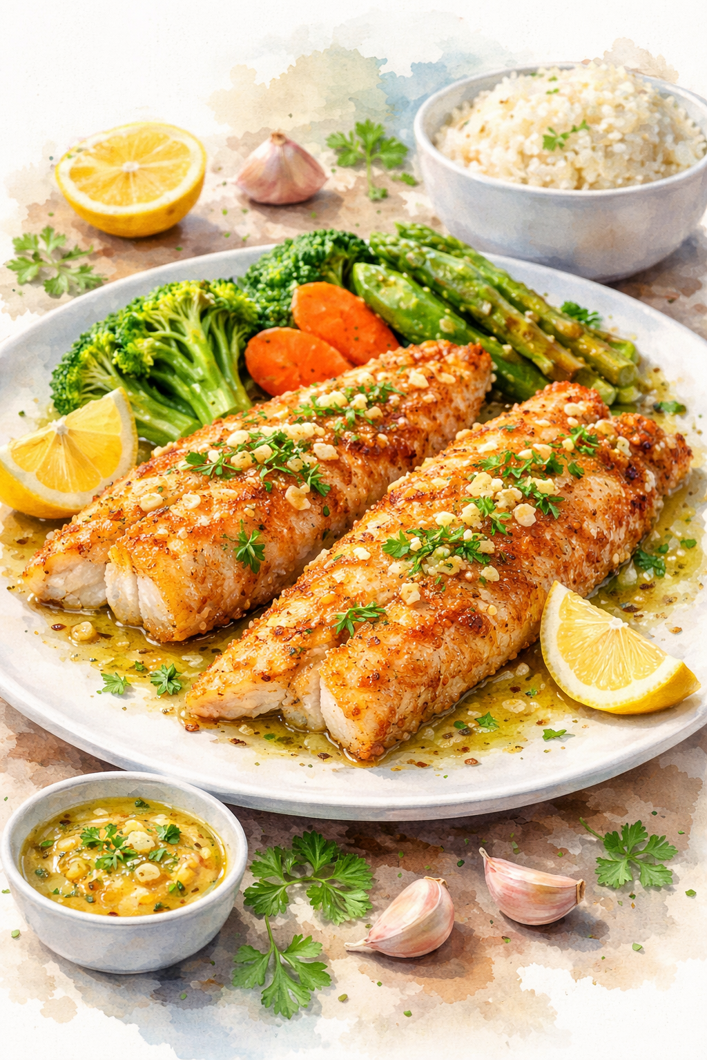 Crispy Haddock with Garlic Butter Sauce