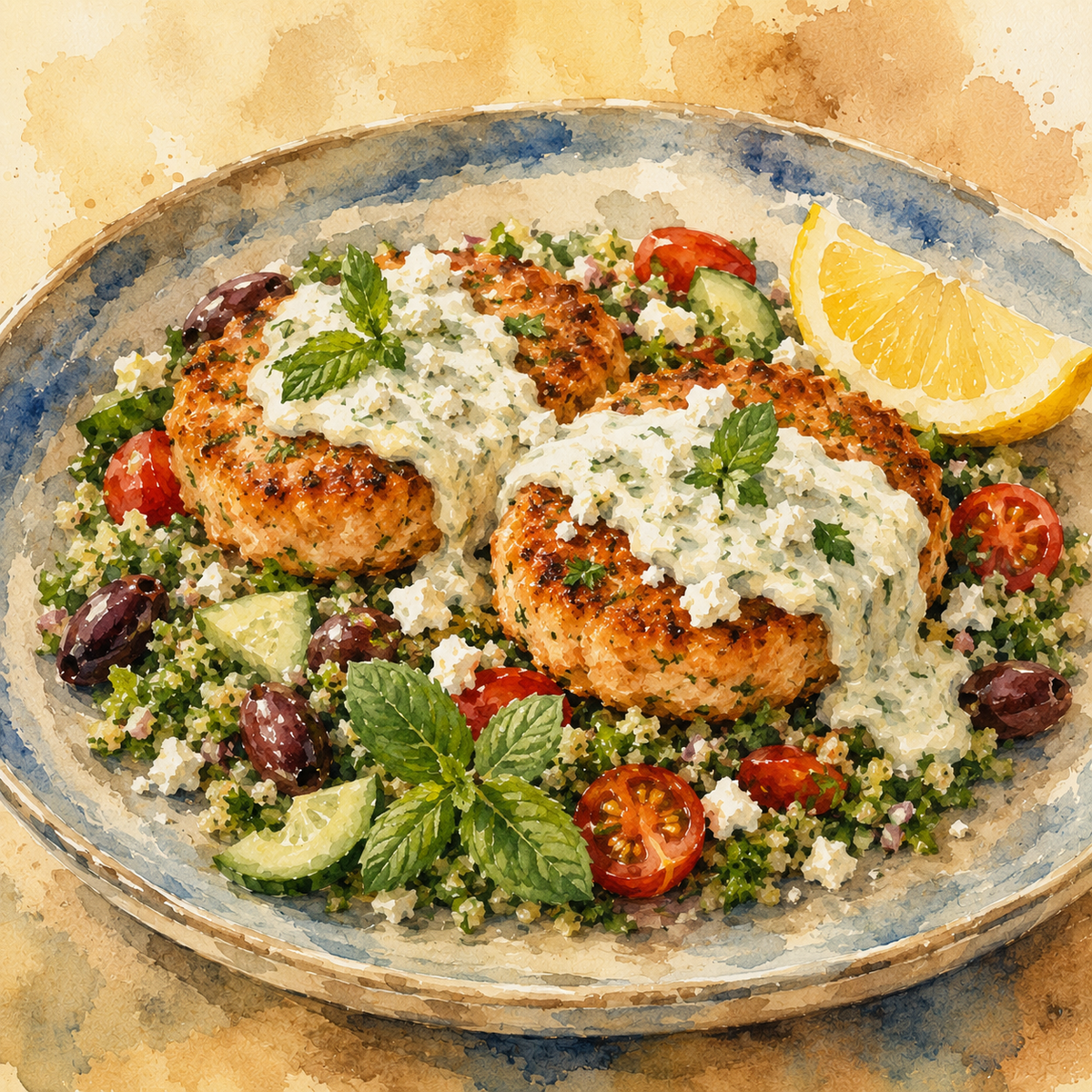 Mediterranean Salmon Burger Platter