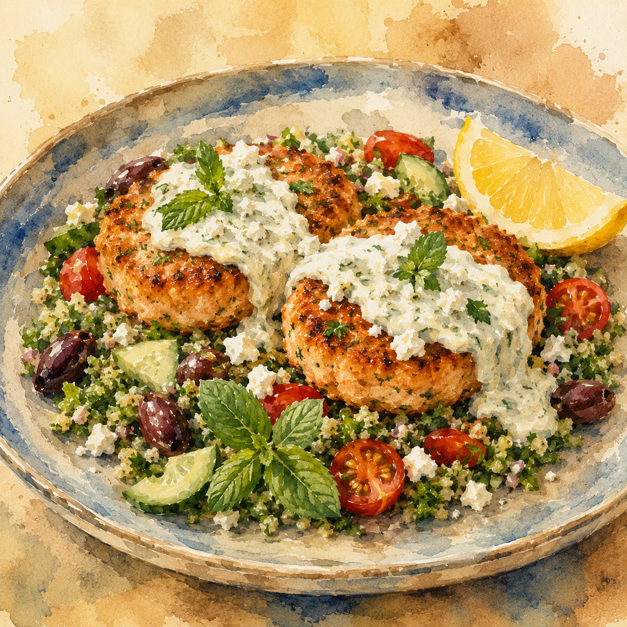 Mediterranean Salmon Burger Platter
