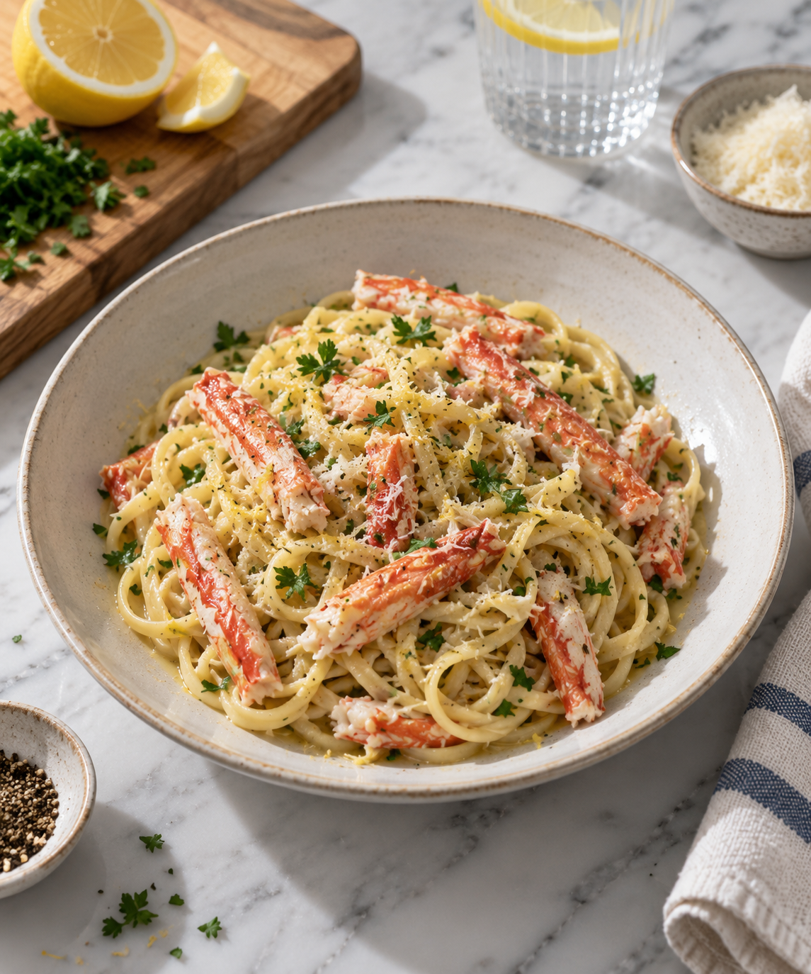 Lemon Butter Snow Crab Pasta