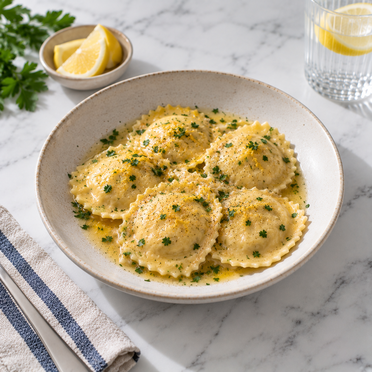 Snow Crab Ravioli with Lemon Butter Sauce