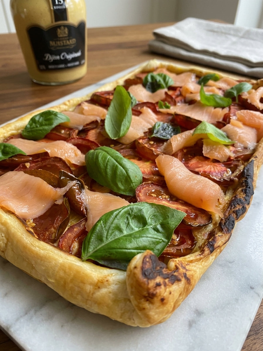 Smoked Salmon Tomato and Dijon Tart on Puff Pastry