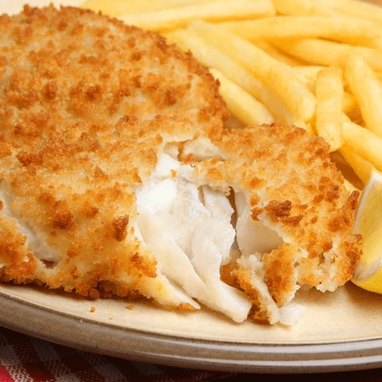 Breaded haddock on plate