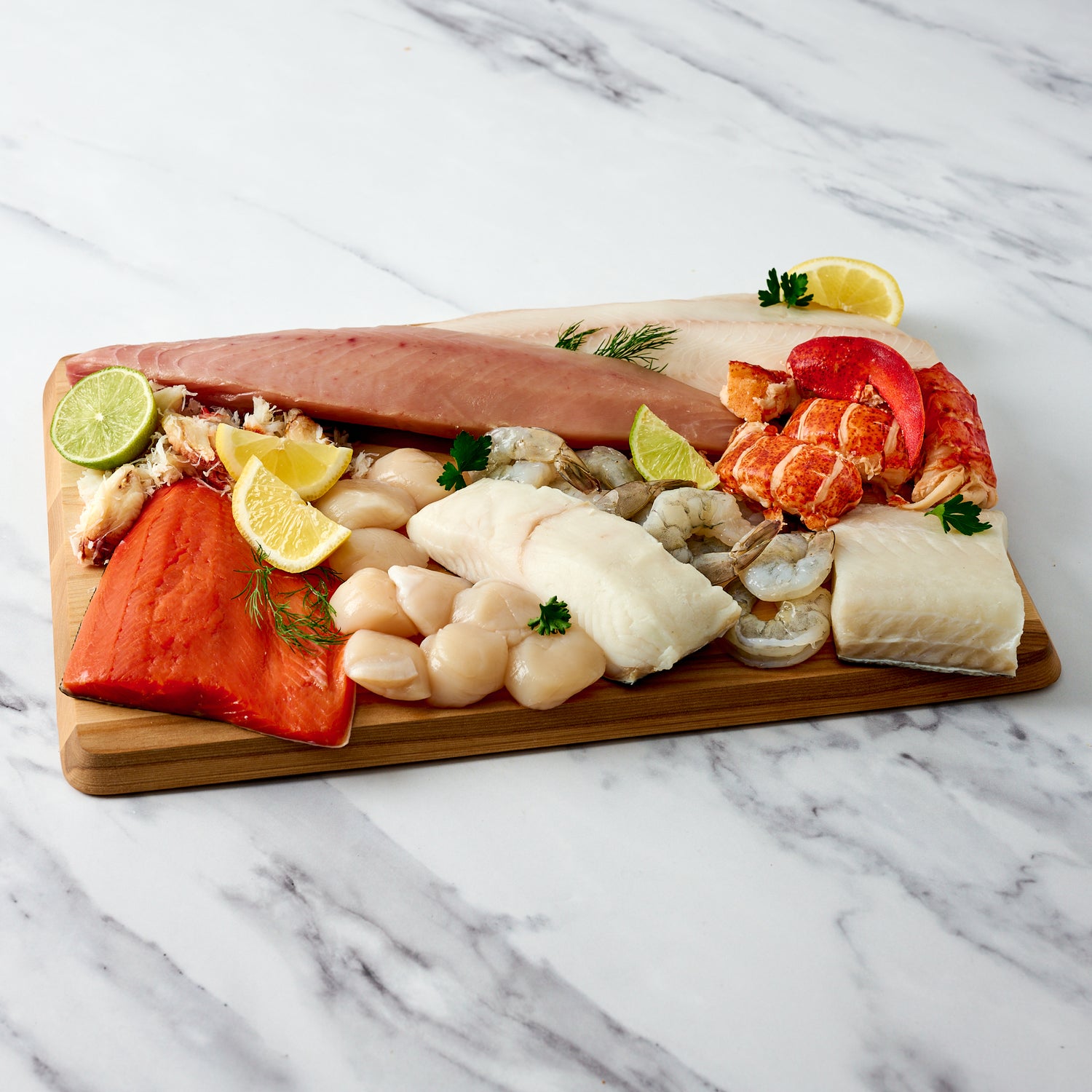 Canadian Seafood on a cutting board